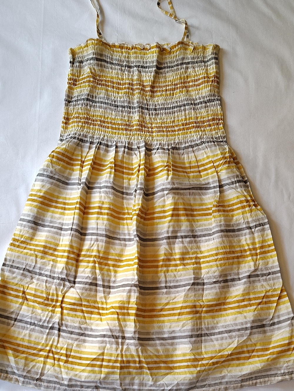 H&M Yellow and Gray Striped Smocked Sundress Size 8 EUC Knee Length Midi